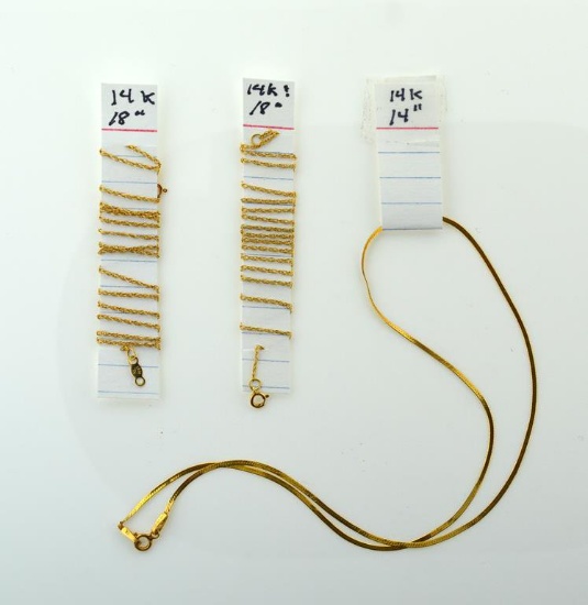Lot of Three 14K Yellow Gold Necklaces, 1.6 DWT