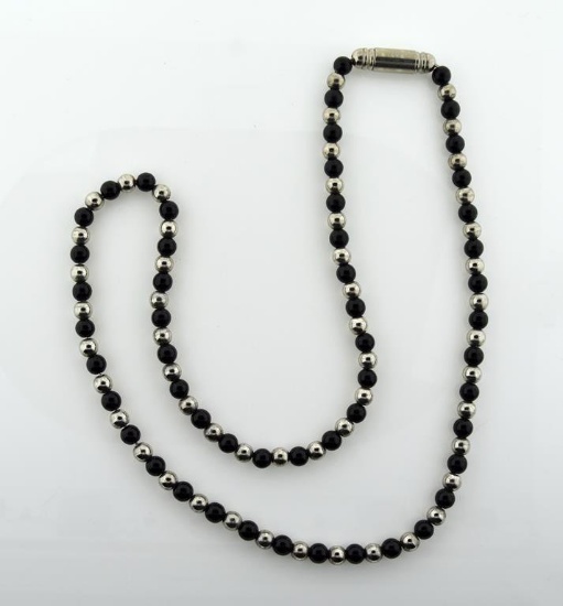 Silver & Black Onyx 24 Inch Necklace, Magnetic Clasp