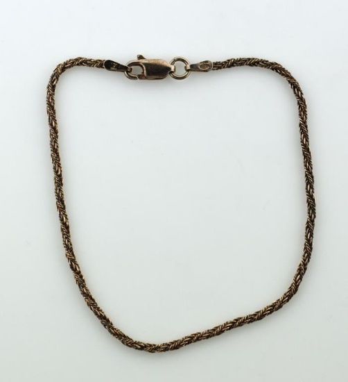 Ladies Sterling Silver Rose Gold Vermeil 7.25 Inch Rope Bracelet