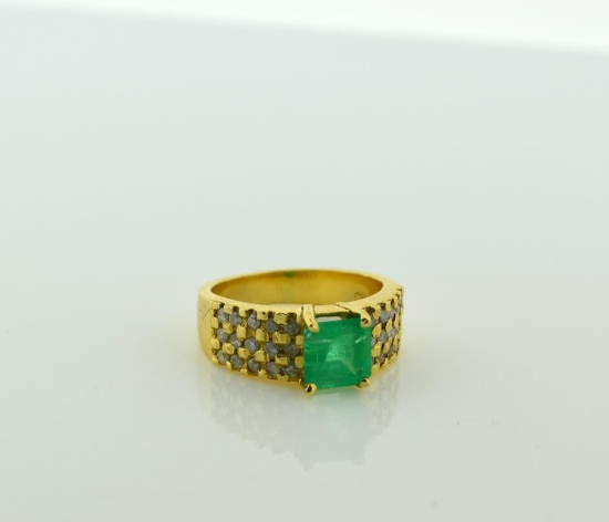Ladies Size 6.25 Ring: 14K Yellow Gold, Emerald Square Cut Solitaire, Diamonds