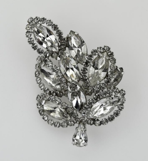 Vintage Weiss Austrian Crystal 2 Inch Leaf Pin