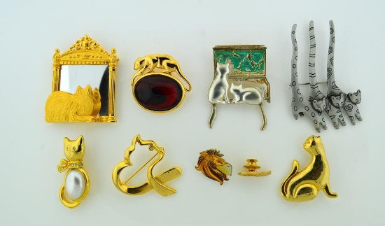 Lot of Nine Cat Pins: 1 – 2½ Inches