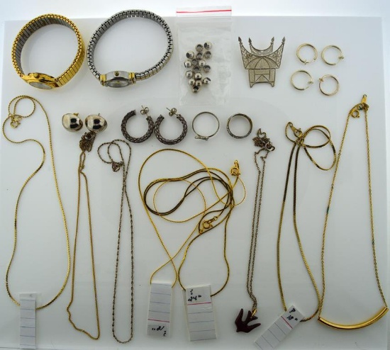 Lot of Gold-Tone / Silver-Tone Jewelry, 2 Ladies Watches