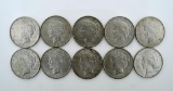 Lot of Ten US 1923 Peace Silver Dollars Philadelphia Mint, Condition As Shown