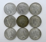 Lot of Nine US 1923 Peace Silver Dollars Philadelphia Mint, Condition As Shown