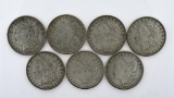 Lot of Seven US 1921 Morgan Silver Dollars; 3-P, 3-D, 1-S; Condition As Shown