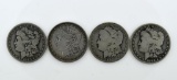 Lot of Four US Morgan Silver Dollars: 1883-O, 1884, 1890-O, 1896-O; Condition As Shown