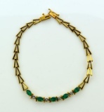 Ladies 10K Yellow Gold, Emerald & Diamond 7.25 Inch Bracelet