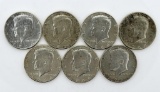 Lot of 7 US 1964 Kennedy Silver Half Dollars; Condition As Shown