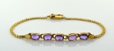 14K Yellow Gold & Oval Cut Amethyst 7 Inch Bracelet