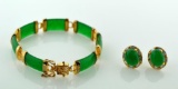 Ladies Gold Vermeil on Sterling Silver & Jade Bracelet & Earrings Set