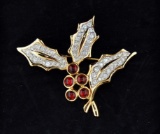 Swarovski Crystal Christmas Holly Pin w/ Original Box, 2 Inch W.