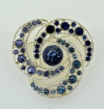 Vintage Blue and Silver 1½ Inch Glass Stone Pin