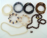 Lot of Freshwater Pearl Wrap Bracelets and Two Faux Pearl Necklaces, 14 & 17 Inches
