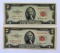 Lot of Two Series 1953 US Notes Two Dollars, Condition As Shown