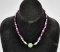 Amethyst Bead 16 Inch Necklace w/ Carved Genuine Jade Ball Pendant & Turquoise Beads