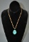 Turquoise Pendant on 26 Inch Leather Thong Necklace
