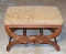 Carved Mahogany Ottoman, Bronze / Gold Upholstered Seat