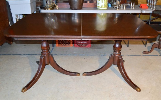 Vintage Mahogany Double Pedestal Phyfe Style Dining Table, No Leaves, Table Top Pad