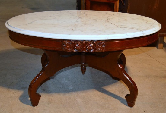 Vintage Oval Marble Top Mahogany & Rosewood Cocktail Table