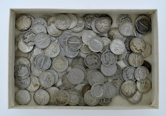 Lot of 109 US 90% Silver Dimes, Liberty Head & Roosevelt