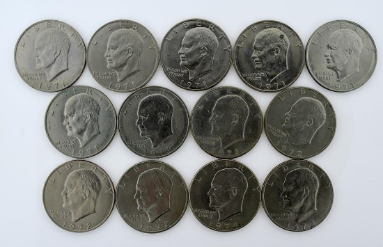 Lot of 13 US Eisenhower Dollars, Condition As Shown