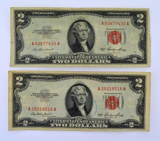 Lot of Two Series 1953 US Notes Two Dollars, Condition As Shown