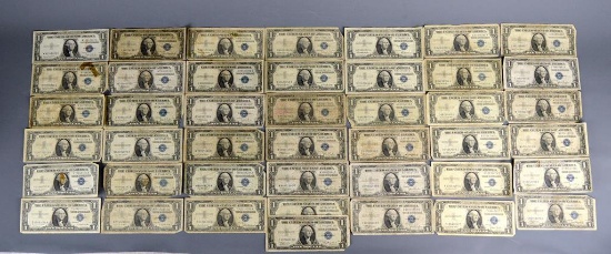 Lot of 43 One Dollar Silver Certificates, Condition As Shown