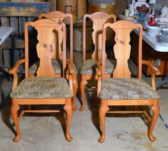 Set 4 Pulaski Furniture Light Cherry Wood Slip Seat Dining Chairs, 2 Master, 2 Side