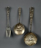 Lot of Three Antique S. Kirk & Son Balto Rose Repousse Sterling Silver Serving Pieces, 136 g