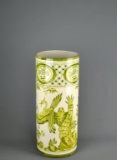 Antique Mid-Century Italian Porcelain Hand Decorated 19 Inch Umbrella Stand/ Floor Sand Vase