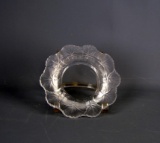 Signed Lalique Etched Glass “Honfleur” Frosted Floral 6 Inch Vanity Pin Tray