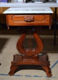 Vintage Marble Top Mahogany Lyre / Harp Federal Style End Table, Lots 17 & 18 Match