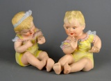 Pair of Vintage Andrea (Japan) Twin Piano Babies Bisque Porcelain Figurines