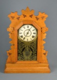 Antique Oak Gingerbread Kitchen Shelf Clock, 20.5 Inches H
