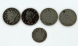 Lot of Five Old US Non Silver (Nickel) Coins, Condition As Shown