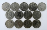 Lot of 13 US Eisenhower Dollars, Condition As Shown