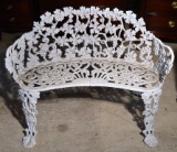 Vintage Cast Iron White Painted Outdoor Grapevine Bench