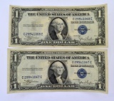 Two Consecutive Serial# Series 1935C One Dollar Silver Certificates, Condition As Shown