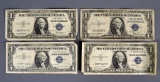 Lot of 4 Star Notes, One Dollar Silver Certificates, Series 1935D/1935F/1935G/1957A, Cond. As Shown