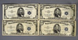 Lot of 4 Series 1953 Five Dollar Silver Certificates, Condition As Shown