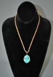 Turquoise Pendant on 26 Inch Leather Thong Necklace