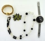 Lot of Ladies Jewelry: Boss St. Steel Watch, Vintage Necklace, Bracelet & Pin