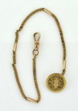 Antique 10K Yellow Solid Gold Watch Chain, 8.5 Inches L
