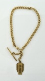 Vintage 12K Gold Filled Watch Chain w/ Greek Fraternity Fob, 11 Inches L