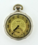 Antique Elgin Pocket Watch w/ Inset Secondhand, 14K White Gold Filled Case, 37 mm Dial Diam.