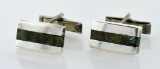 Pair of Mens Mexican Sterling Silver and Turquoise Cufflinks
