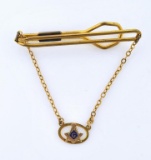 Vintage Masonic Tie Clasp, 10K Gold Chain & Signet, Gold Filled Clasp