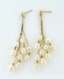 Pair of Cultured Pearl and 14K Yellow Gold Earrings, 2 Inches L