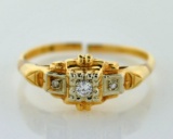14 K Yellow Gold and Diamond Ladies Ring